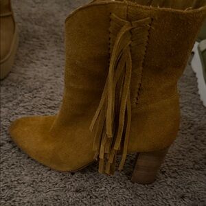 Charles by Charles David Fringed Tan Suede Ankle Boots